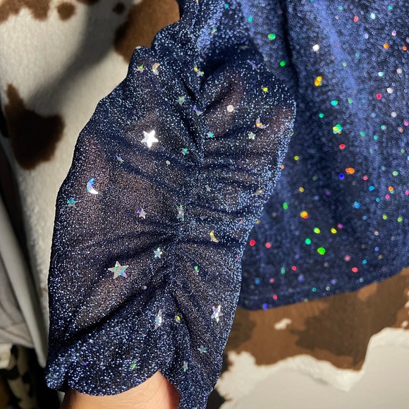 NWT AREA STARS Sparkle Off Shoulder Plunge Puff Long Sleeve Bodycon Mini Dress M - Picture 6 of 7